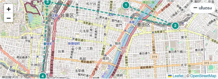 แผนที่เส้นทางวันที่ 1 ในโตเกียวจากเครื่องมือจัดทริป