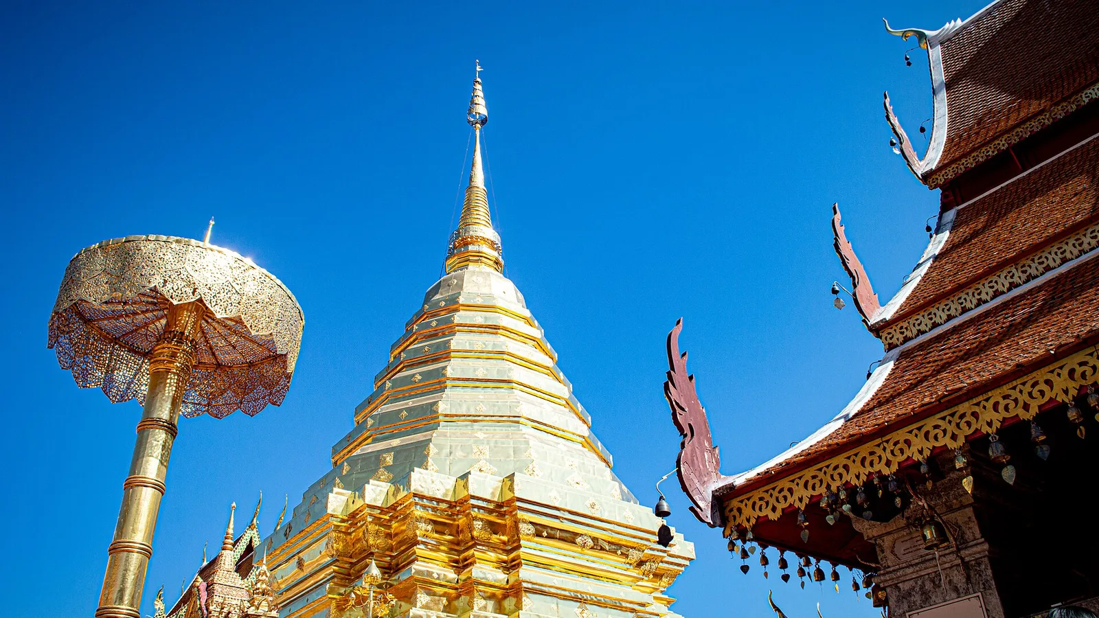 องค์พระธาตุสีทองและวิหารที่วัดพระธาตุดอยสุเทพ เชียงใหม่