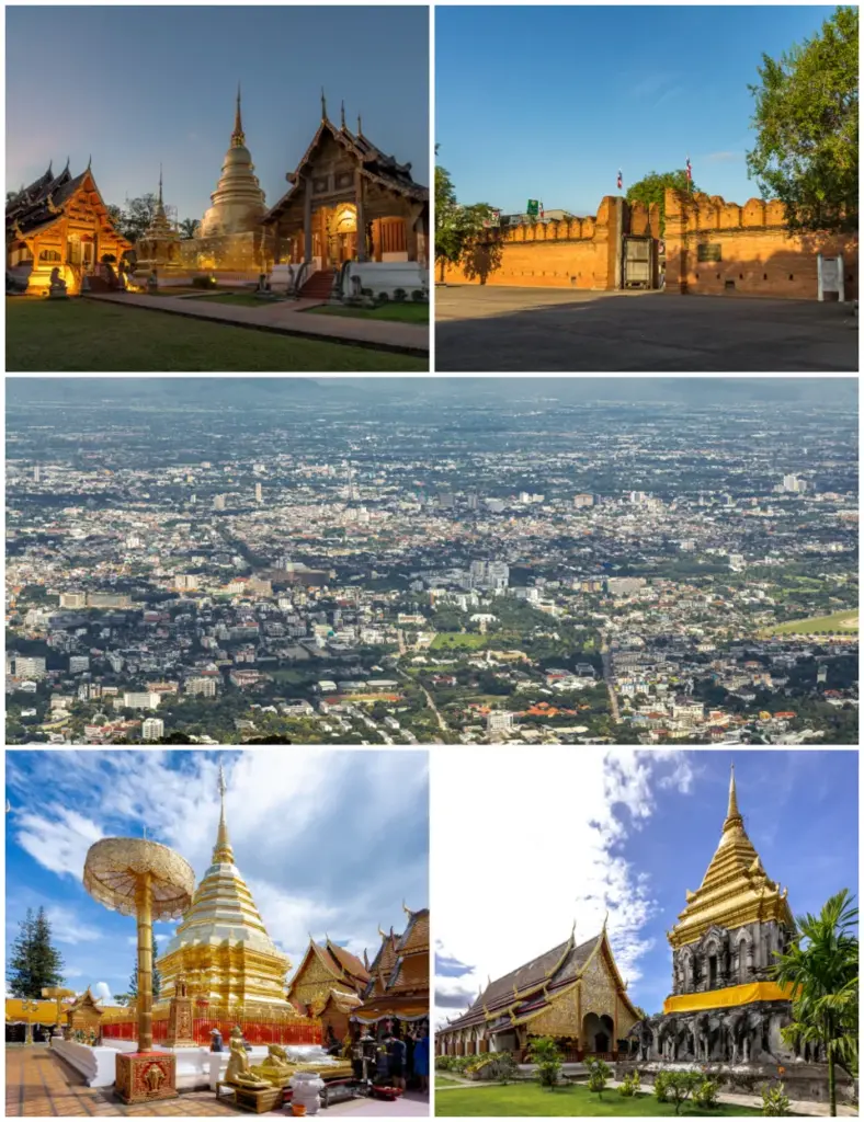 คอลลาจวัดและวิวเมืองเชียงใหม่สำหรับแพลนเที่ยวเชียงใหม่ 3 วัน