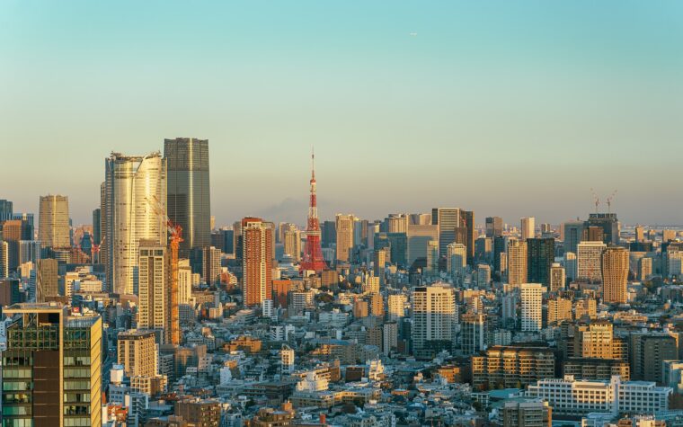 ทิวทัศน์กรุงโตเกียวและโตเกียวทาวเวอร์ในเวลากลางวัน